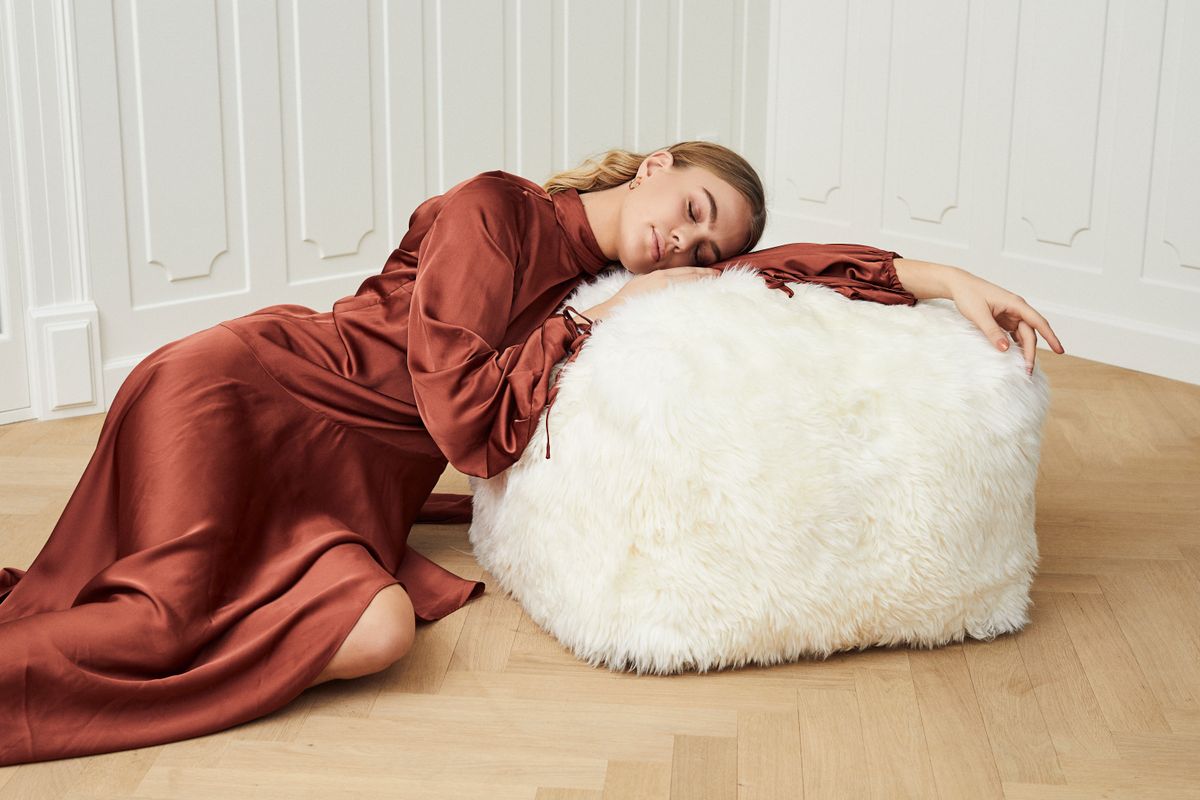 Pouf en peau de mouton | Laine longue Ivoire