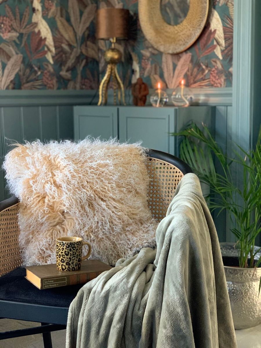 Coussin en peau de mouton | Tibet | 45x45 cm Sable chaud