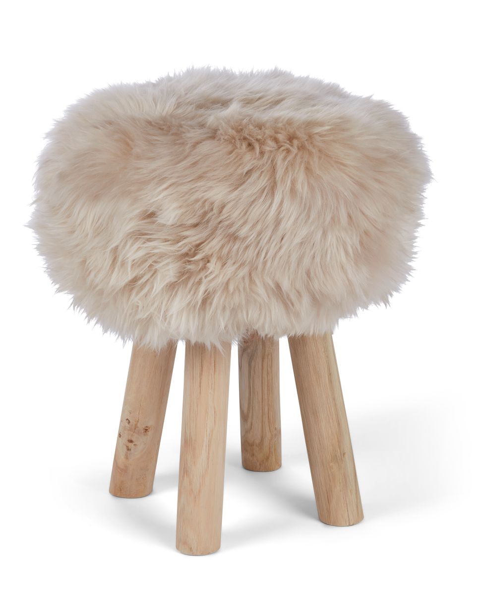 Tabouret Theodor + housse | Pieds en chêne | Peau de mouton de Nouvelle-Zélande Linge