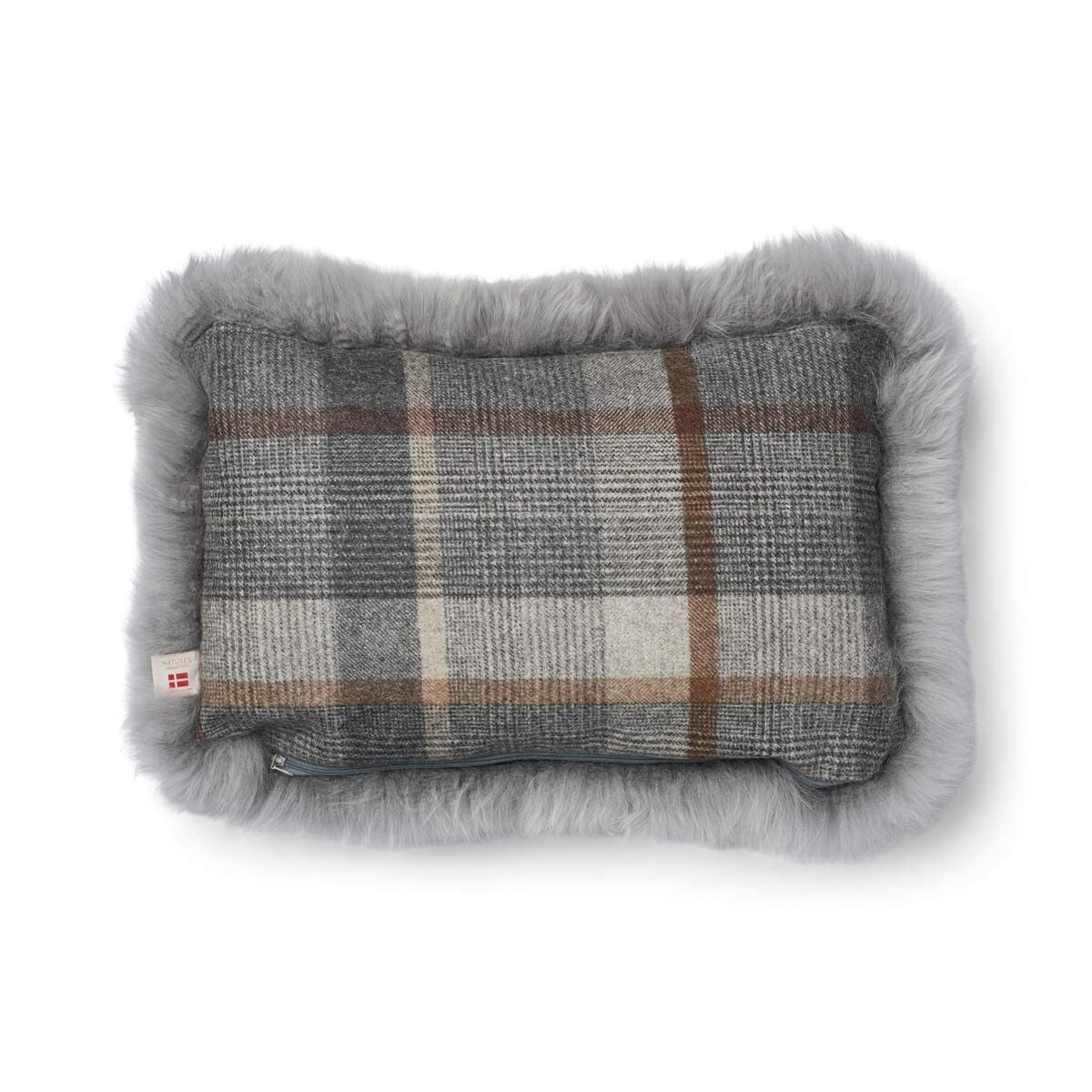 Coussin une face | Laine longue | 52×52 cm | 34x52 cm Glencheck-Gris/Gris clair