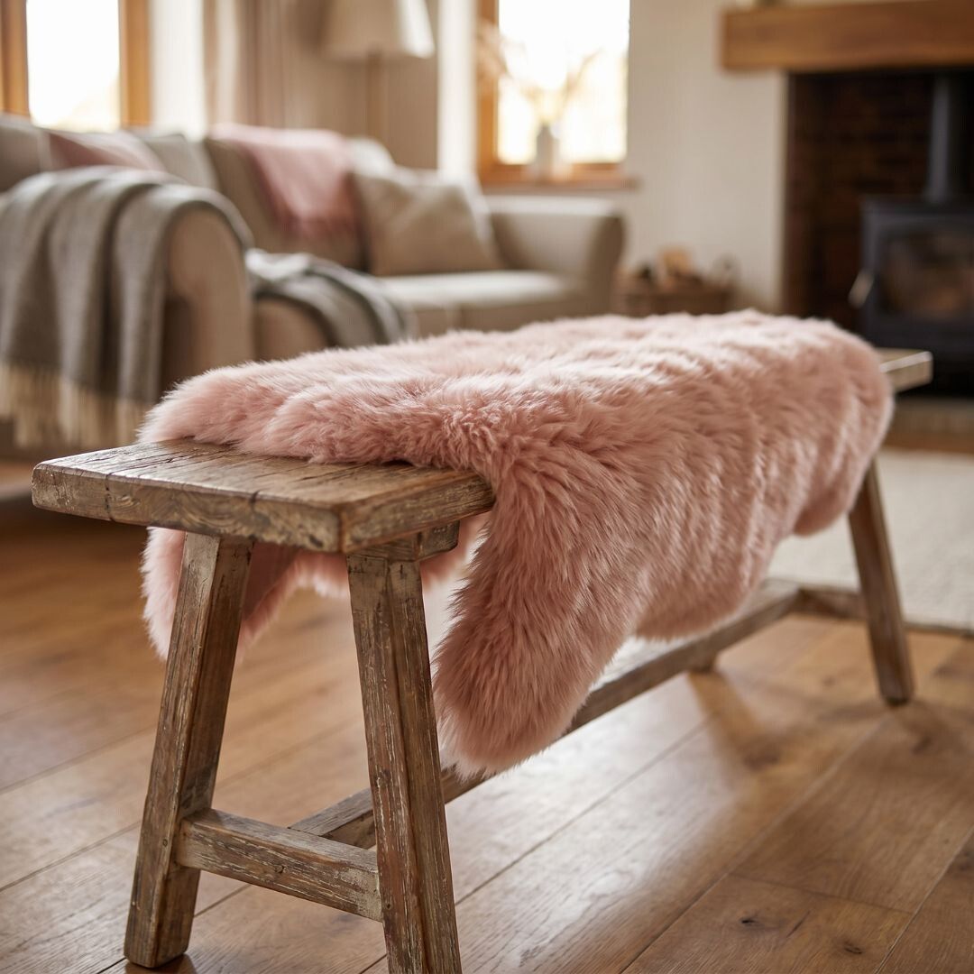 Tapis en peau de mouton mérinos | Laine longue | 170x60 cm Rose