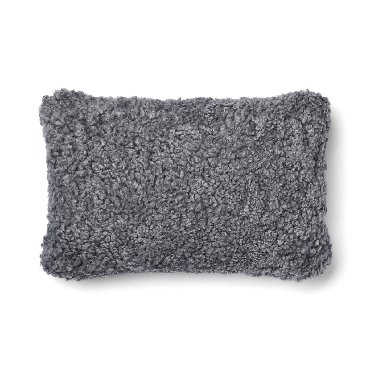 Coussin en laine courte de mouton - 34x52 cm Pierre/Gris clair