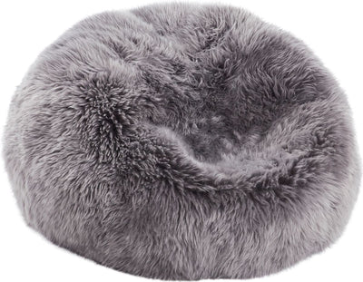 Pouf rond en peau de mouton | Laine longue | Taille M ou L