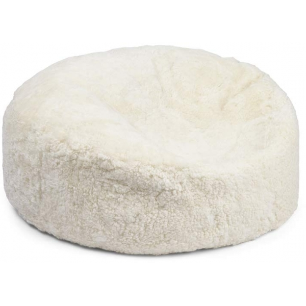 Pouf rond en peau de mouton | Laine courte Ivoire
