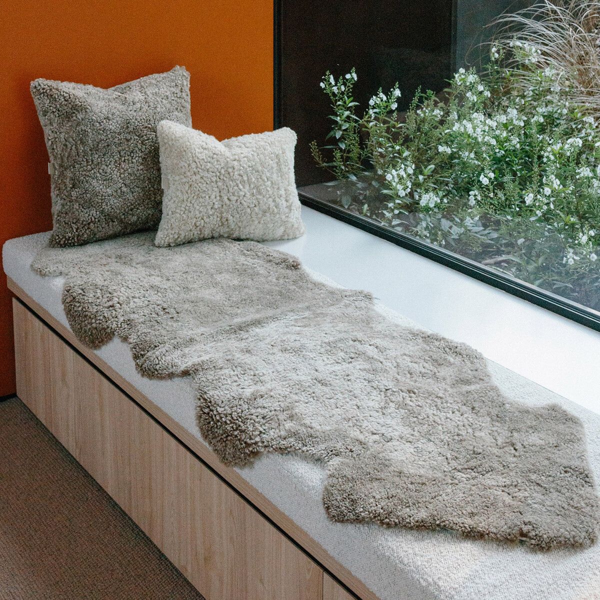 Tapis double en peau de mouton | Nouvelle-Zélande | Laine courte bouclée | 170 × 60 cm Taupe