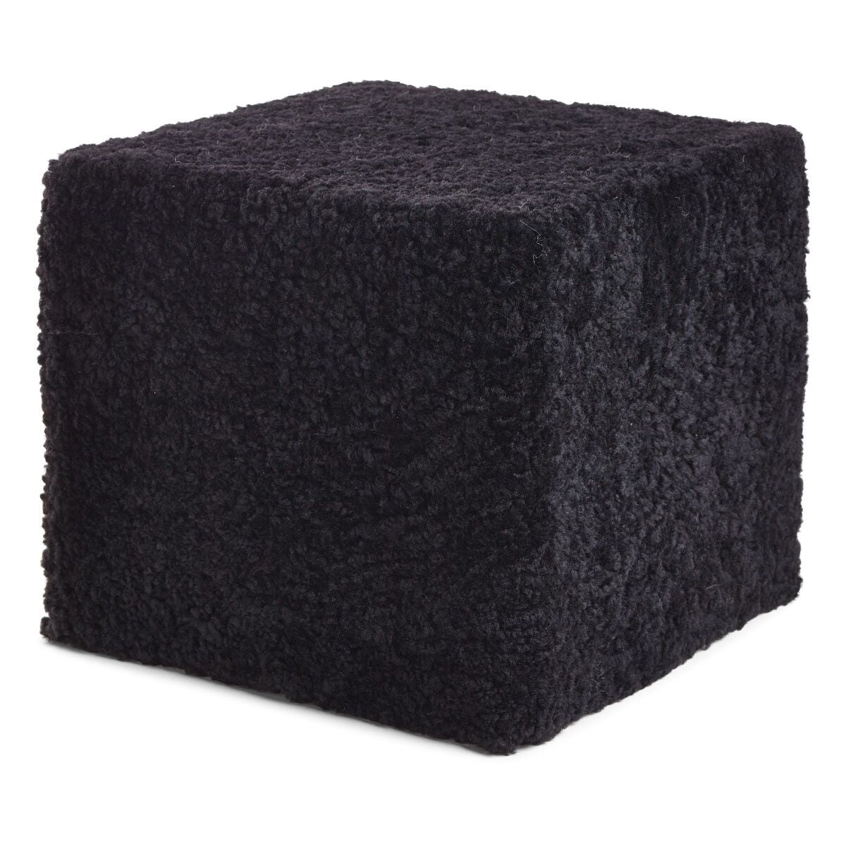 Short Wool Curly Sheepskin Pouf