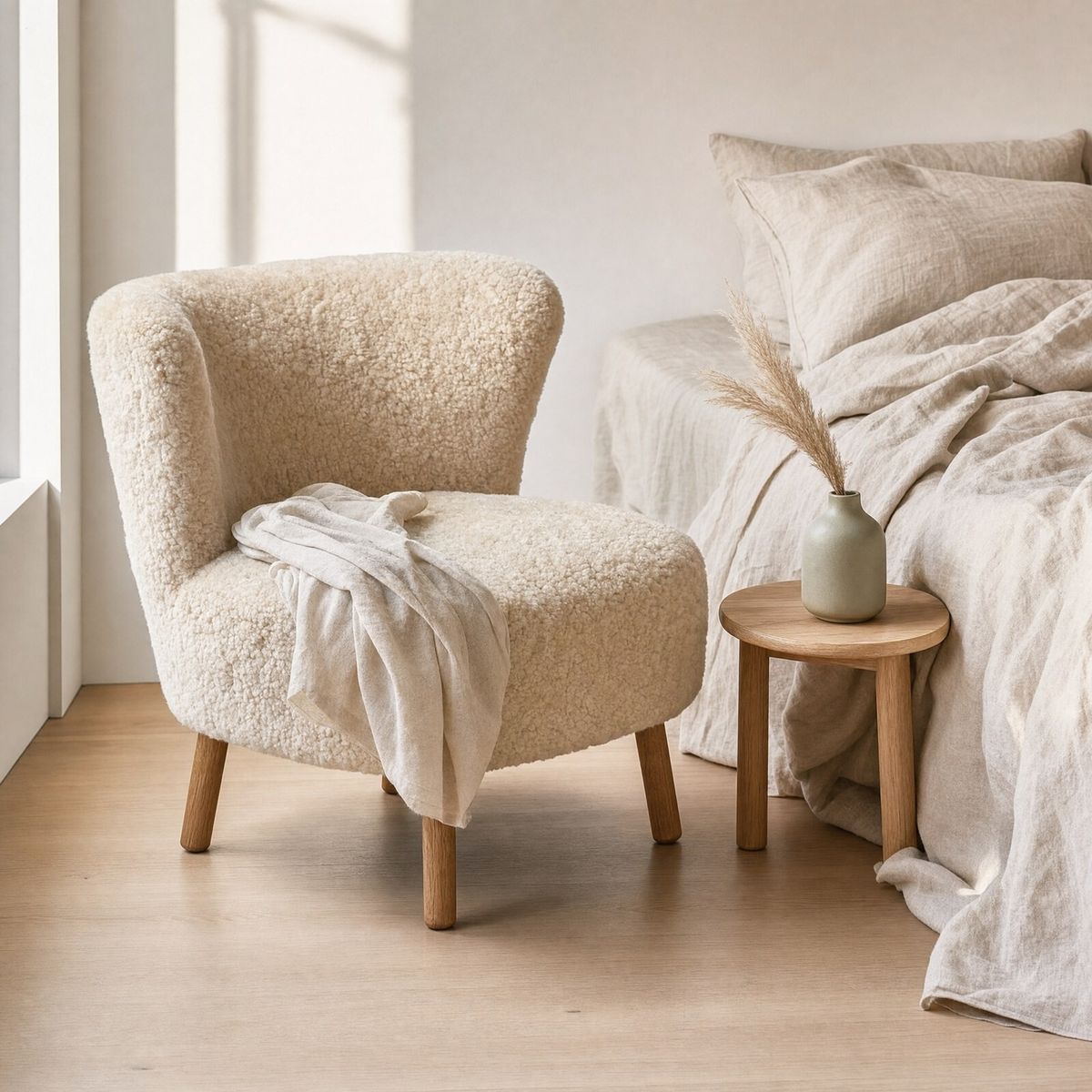 Fauteuil lounge Emil | Laine courte Anthracite