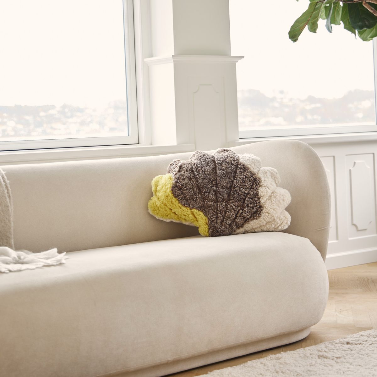 Coussin à motifs de coquillages | Moyen | 35x50 cm | 42x58 cm | 75x54 cm Jaune/Taupe/Beige
