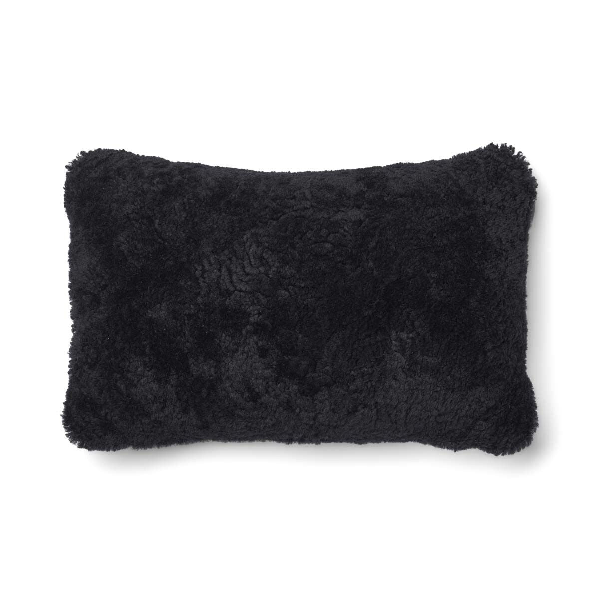 Coussin en laine courte de mouton - 52x52 cm Fusain/Noir