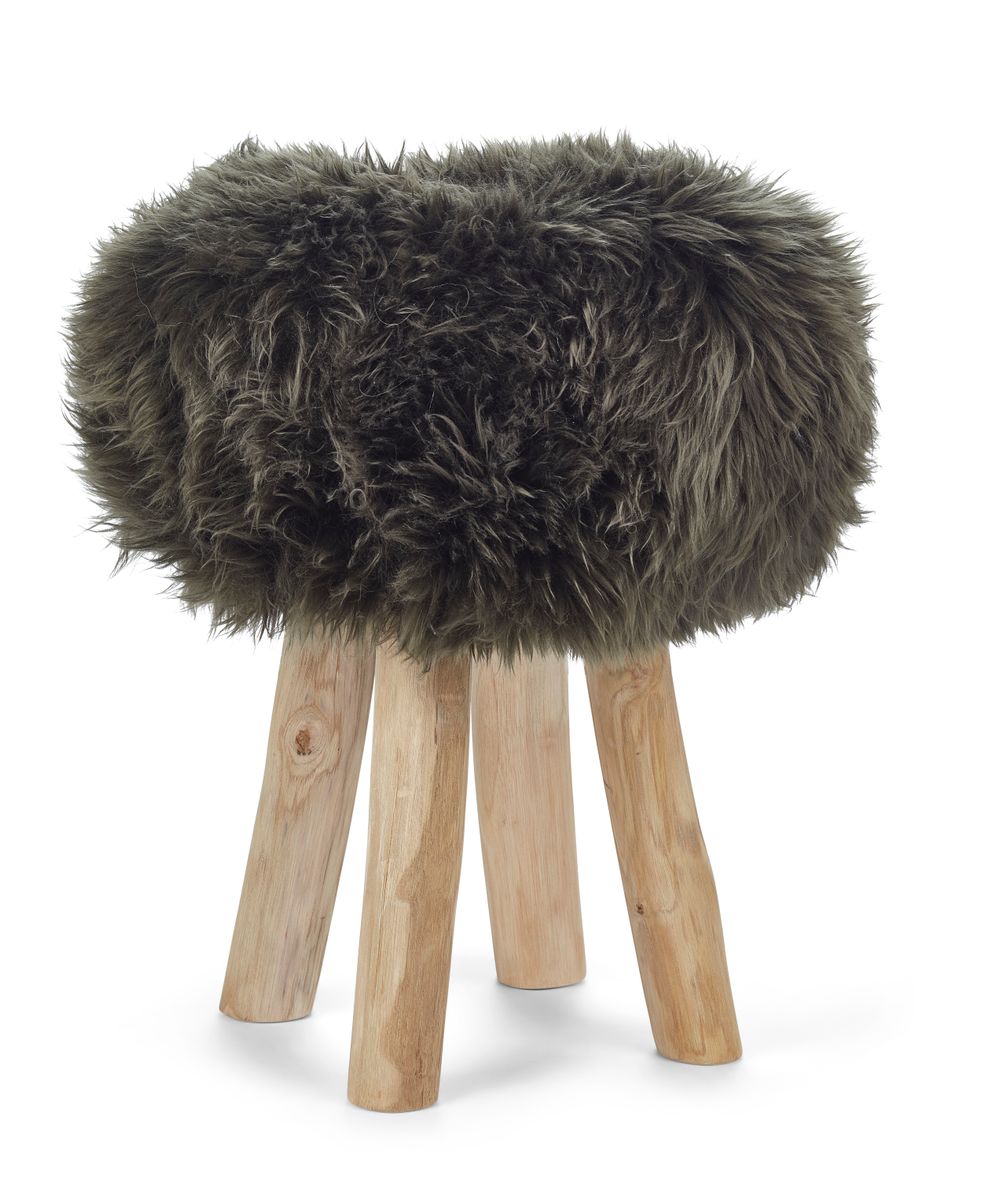 Dessus de tabouret en laine longue | Ø35 × H17 cm
