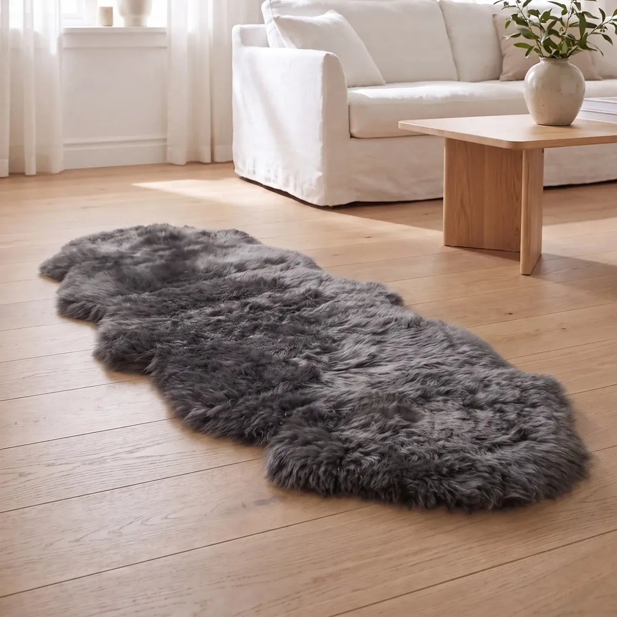 Tapis en peau de mouton mérinos | Laine longue | 170x60 cm Acier