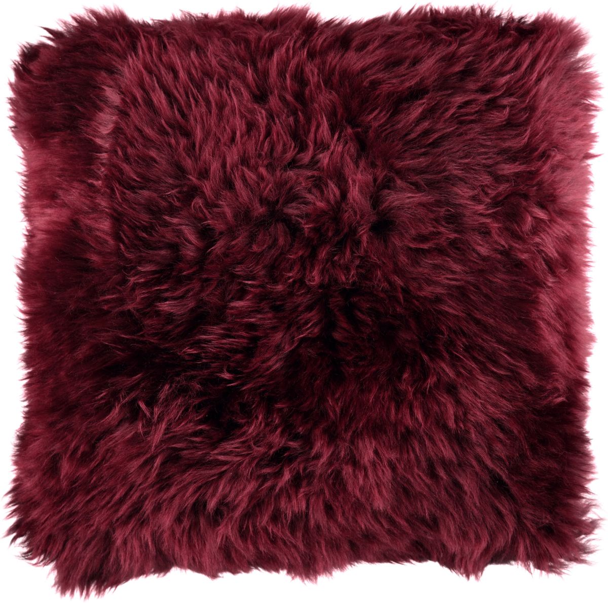 Coussin en peau de mouton longue laine | 35x35 cm Bordeaux