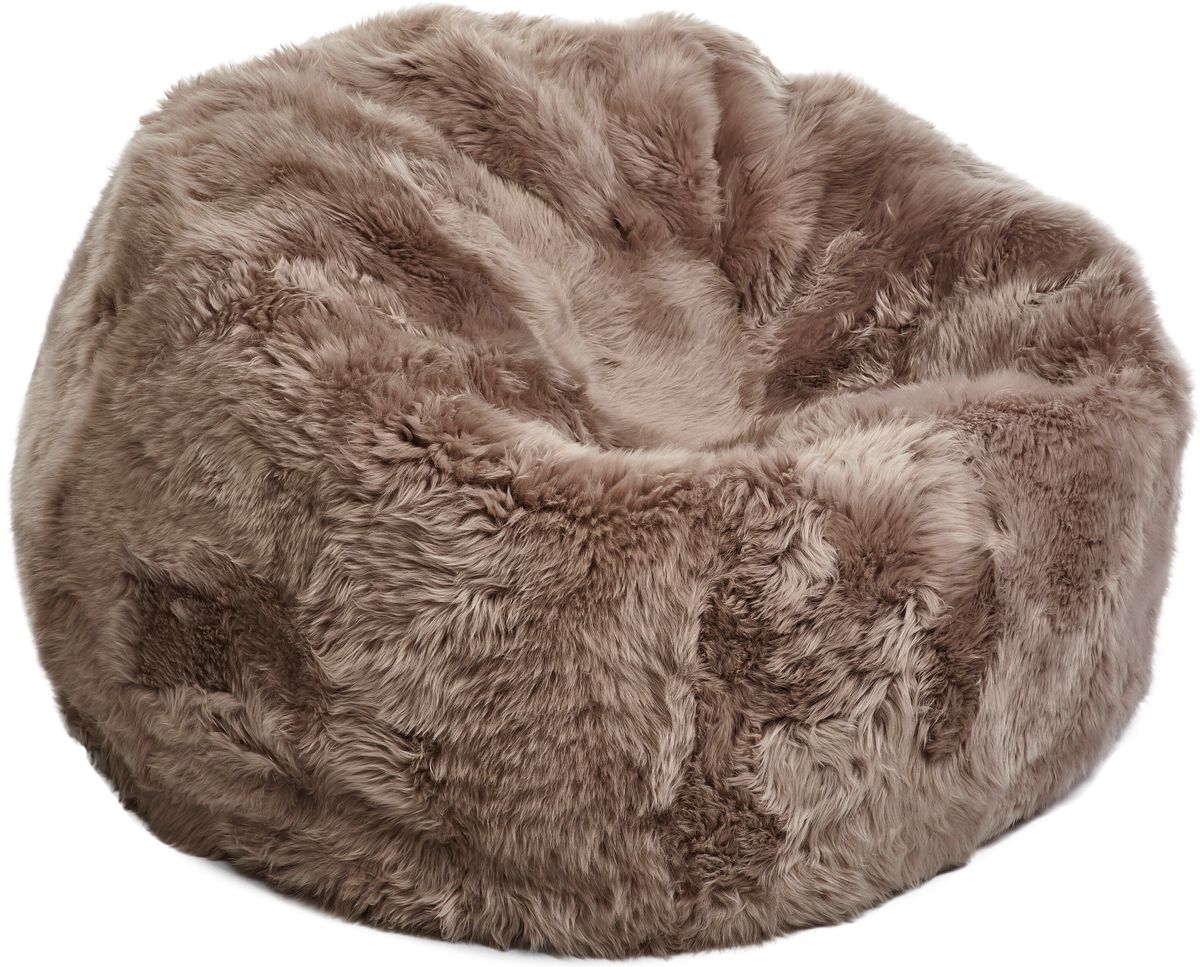 Pouf rond en peau de mouton | Laine longue | Taille M ou L Colombe