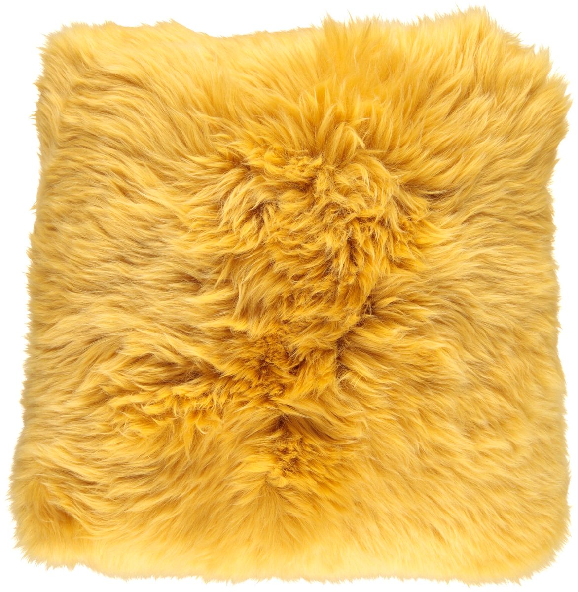 Coussin en peau de mouton longue laine | 35x35 cm Jaune Impérial
