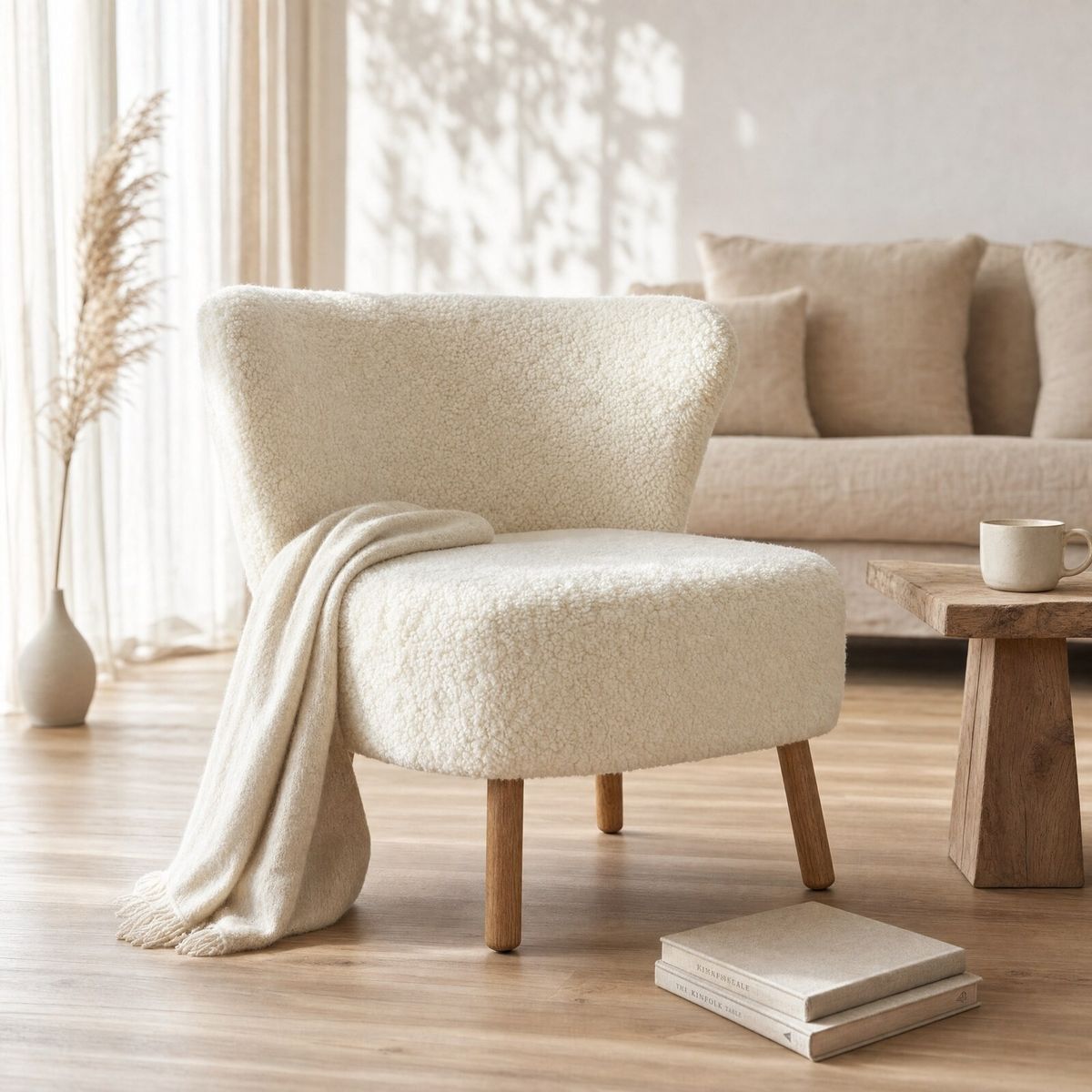 Fauteuil lounge Emil | Laine courte Anthracite