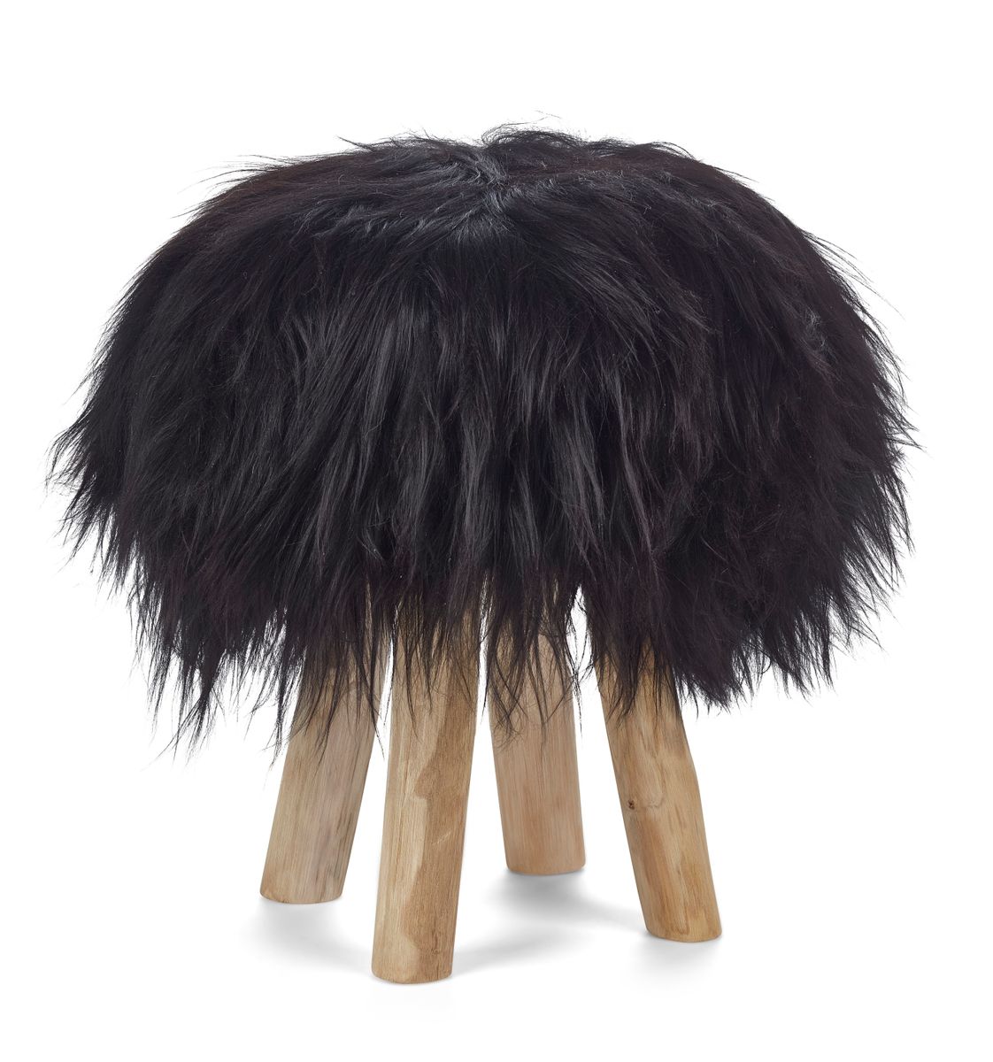 Tabouret Theo + housse | Pieds en chêne | Peau de mouton de Mongolie Noirâtre