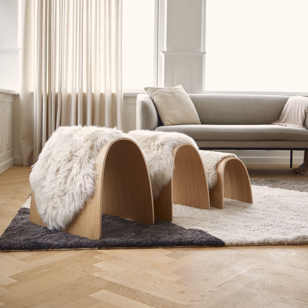 Dessus de tabouret en peau de mouton | Laine longue Noir