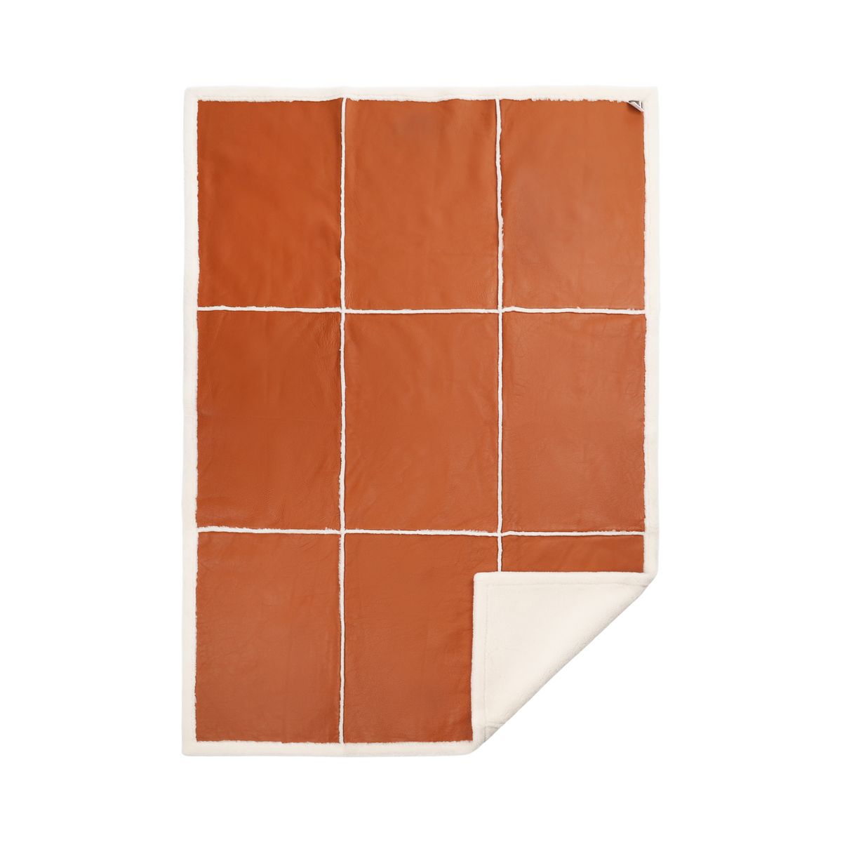 Jeté Addison | Peau de mouton double face | Laine courte Cuir brun/ivoire