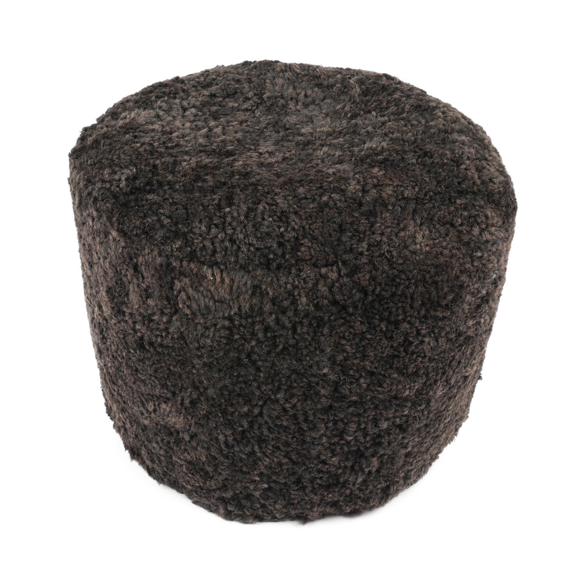 Pouf en peau de mouton bouclée | Laine courte Chocolat