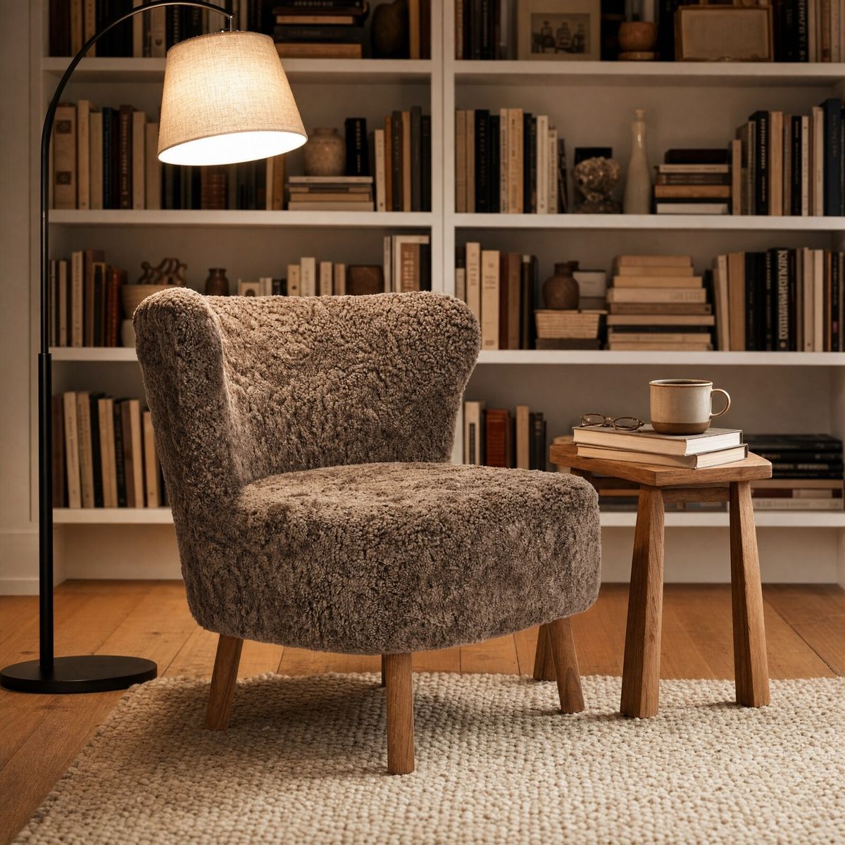 Fauteuil lounge Emil | Laine courte Anthracite