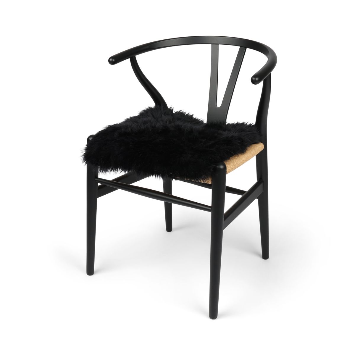 Dessus de siège avec envers | Laine longue | Nouvelle-Zélande | 40 × 40 cm Noir