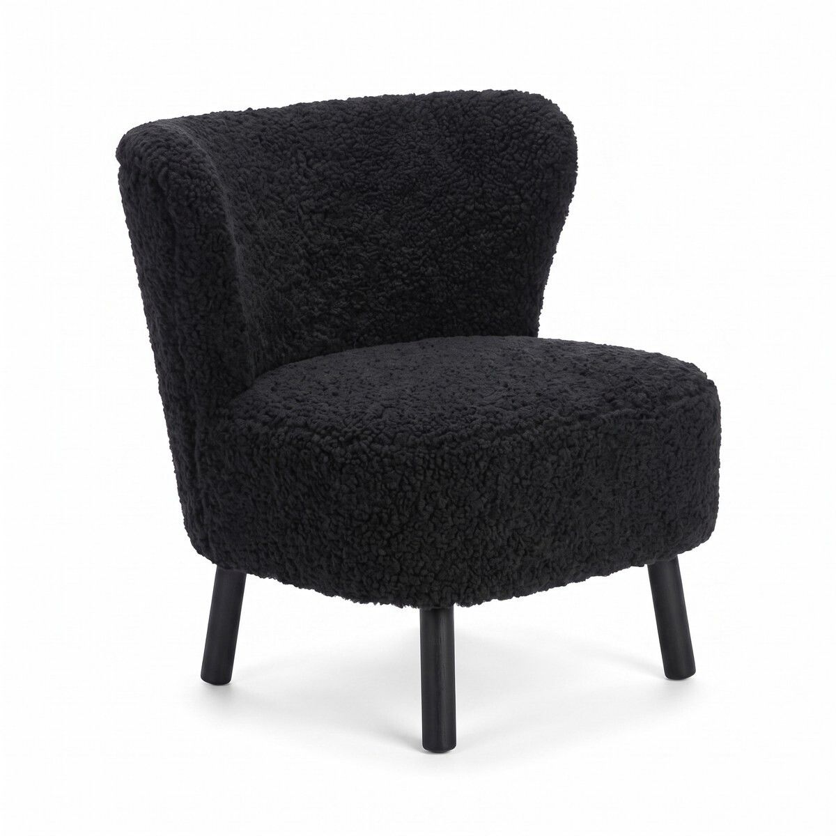Fauteuil lounge Emil | Laine courte Noir