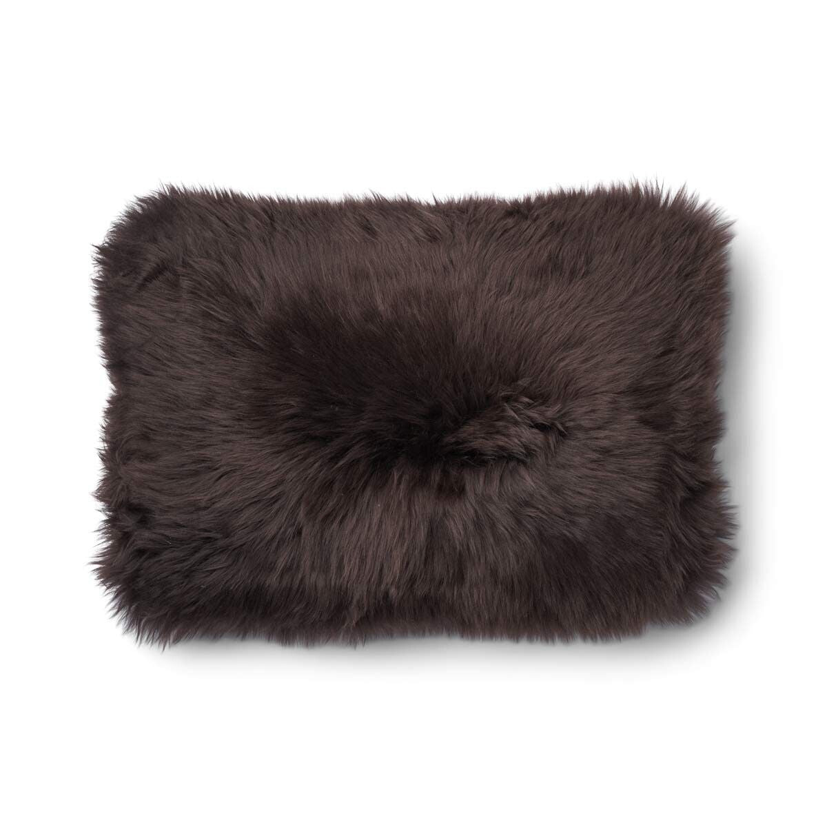 Coussin en peau de mouton longue laine - 52x52 cm | 34x52 cm Chocolat