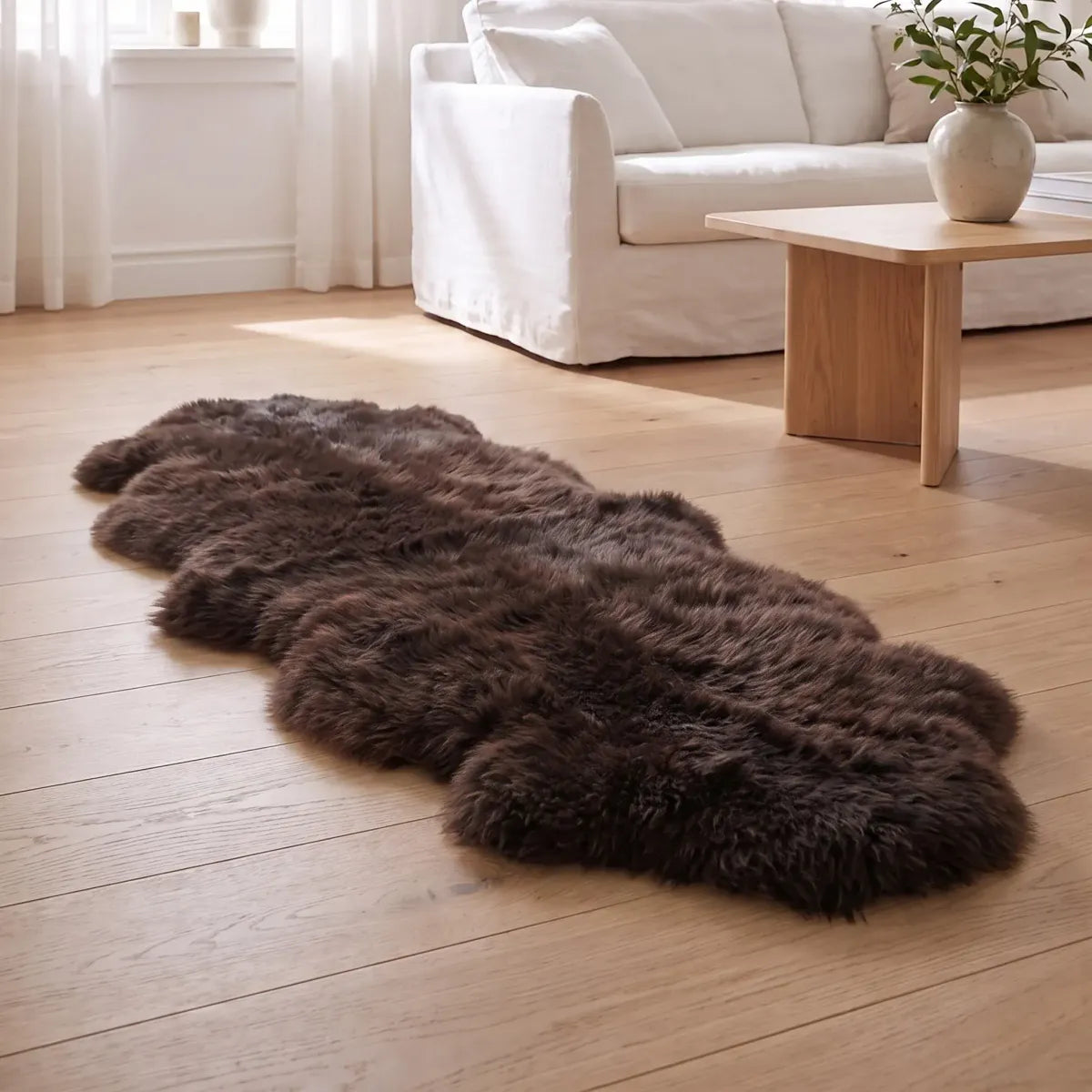 Tapis en peau de mouton mérinos | Laine longue | 170x60 cm Chocolat