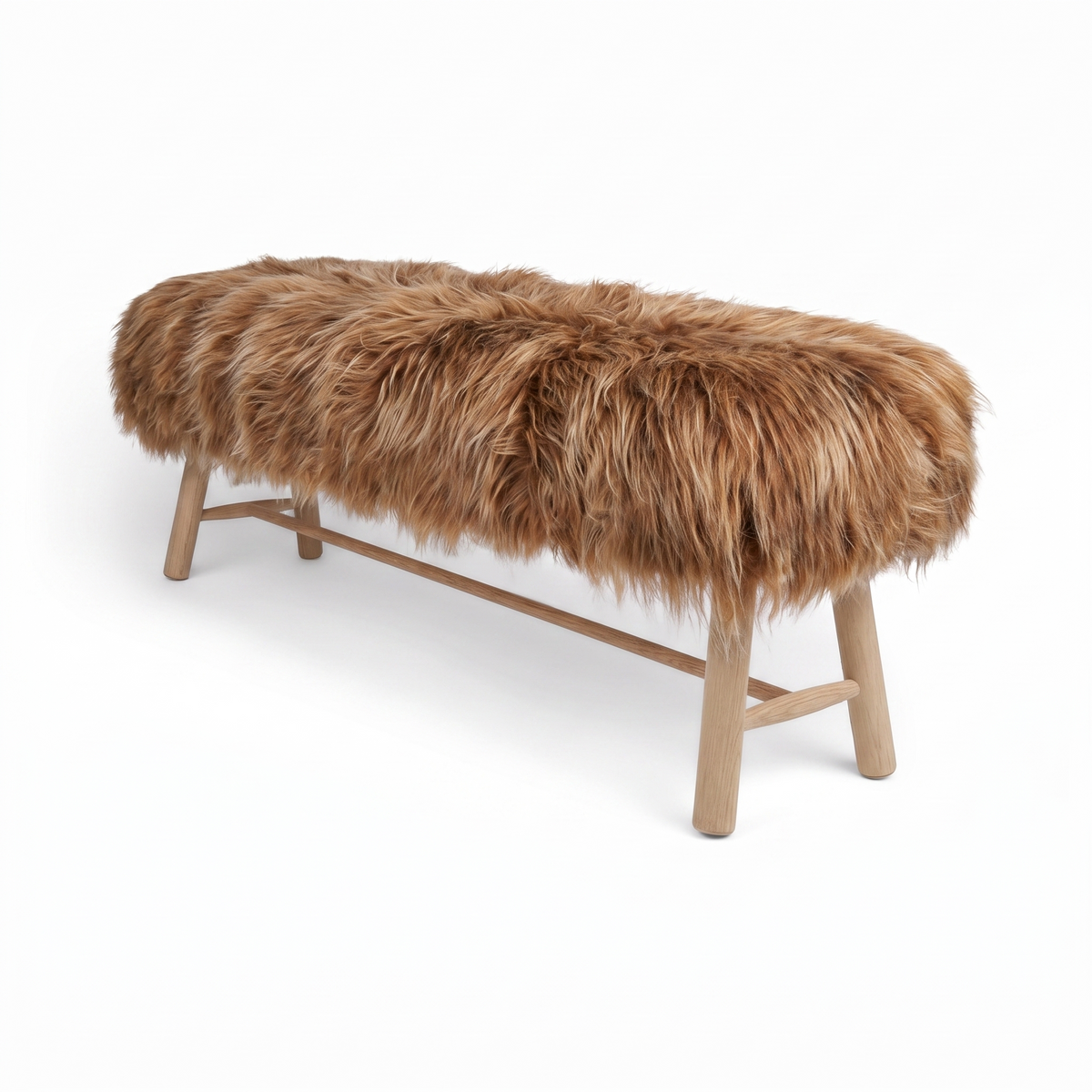 Banc Theo | Peau de mouton tibétaine | Pieds en chêne