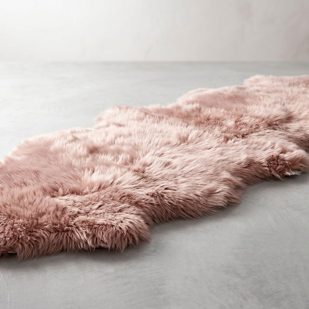 Tapis en peau de mouton mérinos | Laine longue | 170x60 cm Rose
