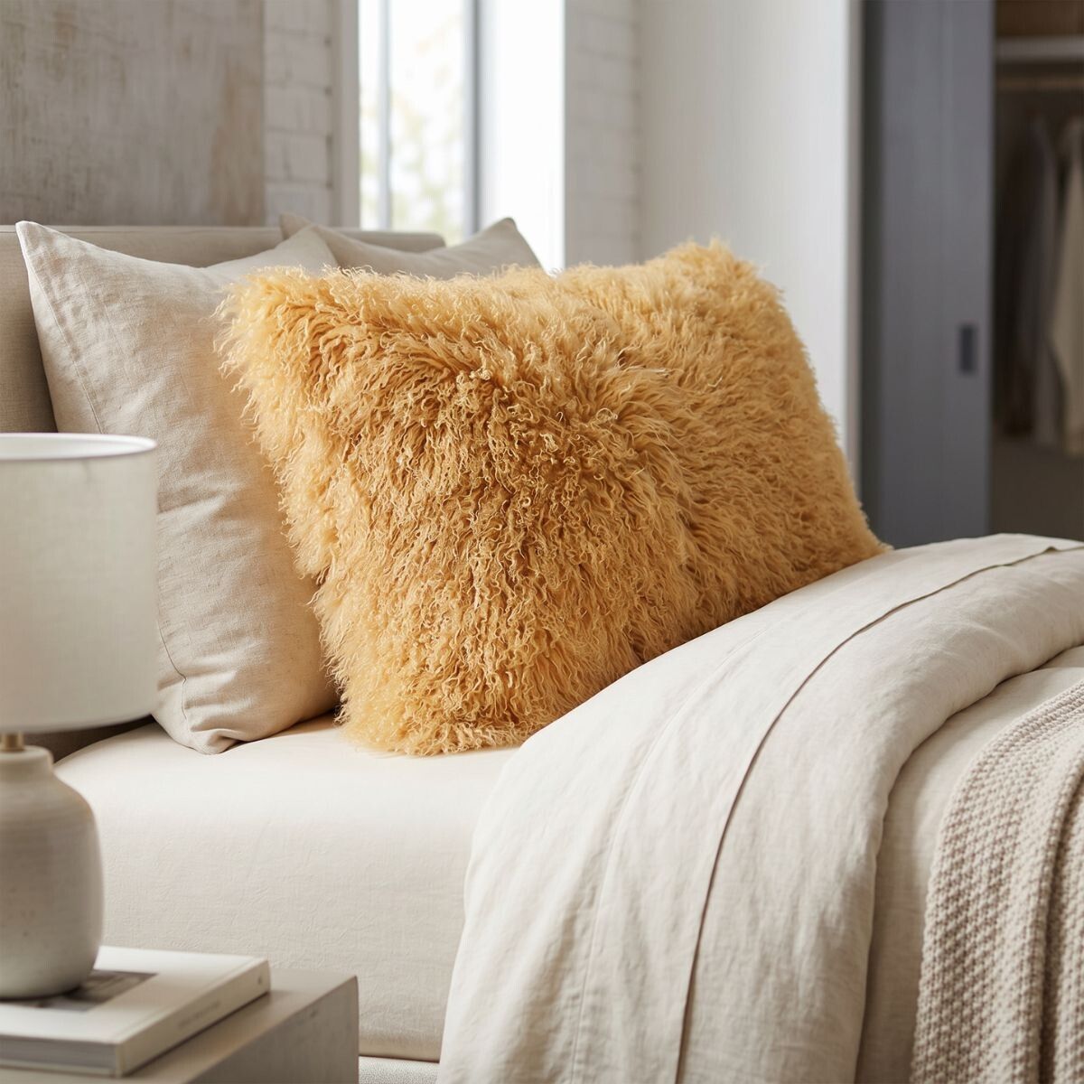 Coussin bouclé | 60x90 cm Lever de soleil arctique/colombe