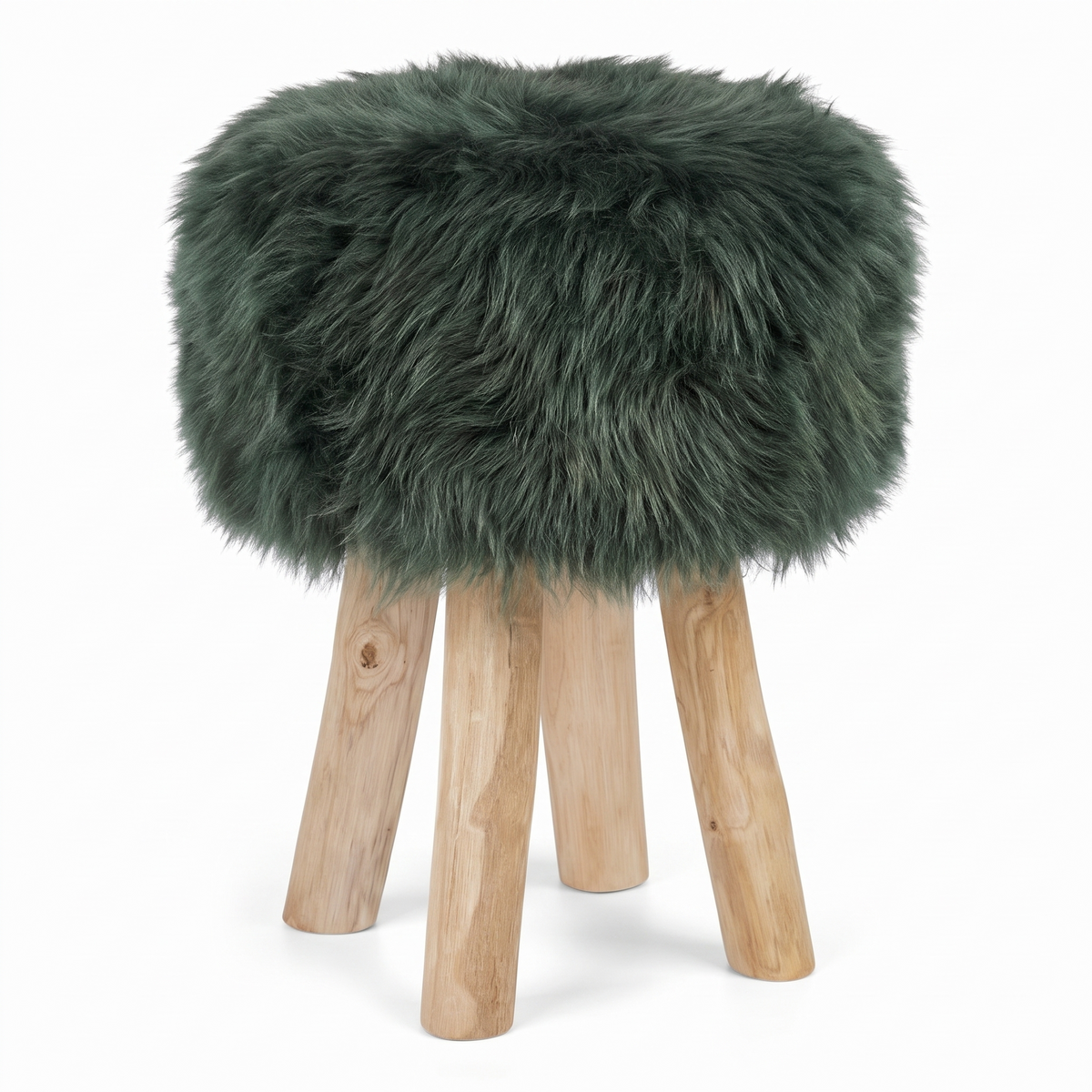 Tabouret Theodor + housse | Pieds en chêne | Peau de mouton de Nouvelle-Zélande Malachite (vert)