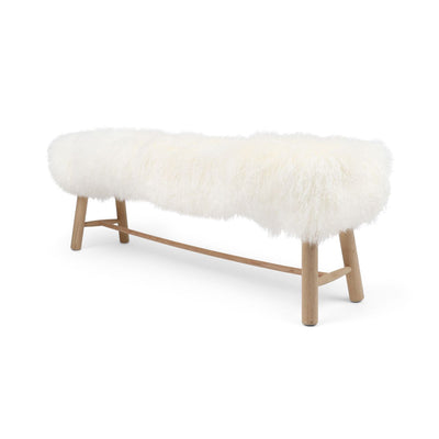 Banc Theo | Peau de mouton tibétaine | Pieds en chêne