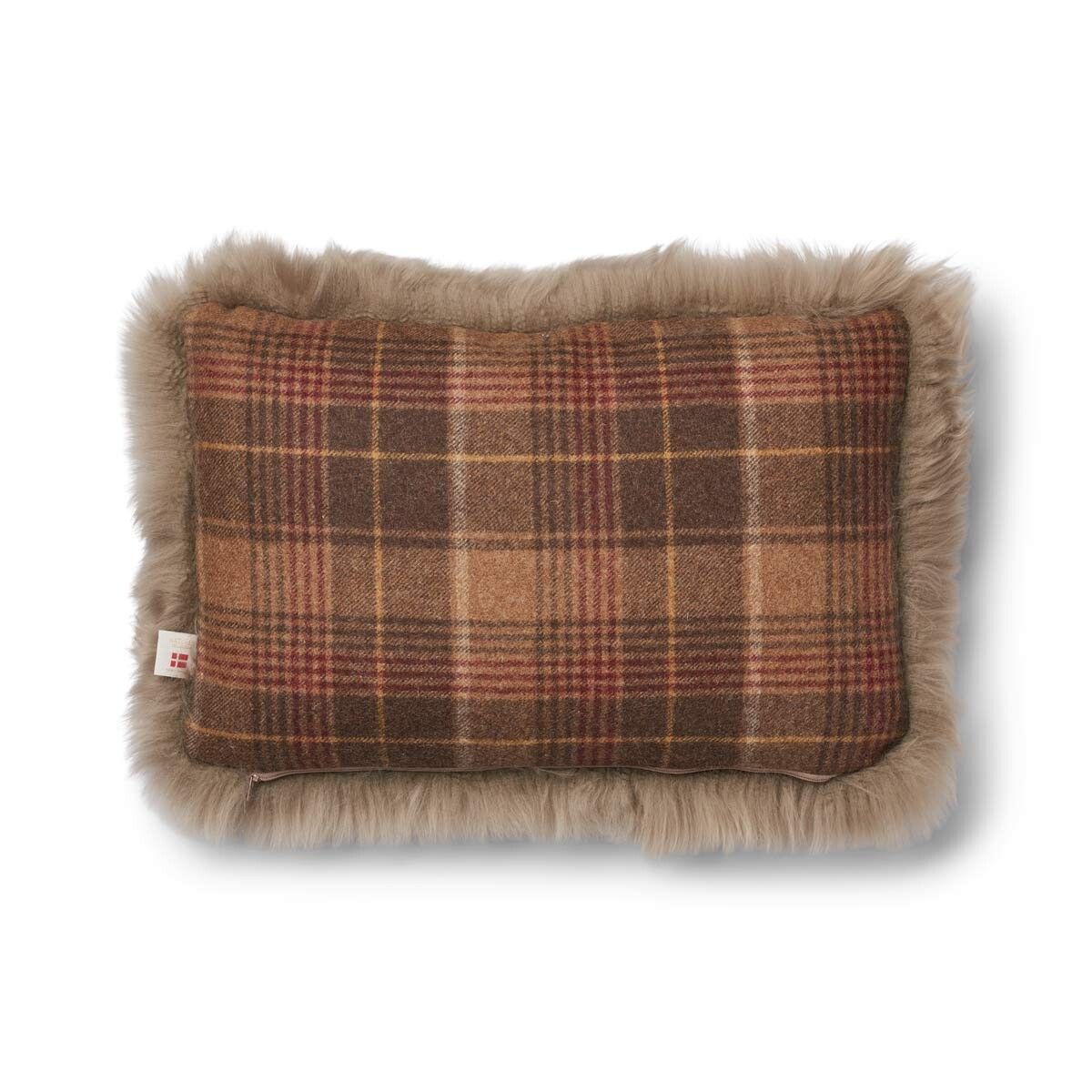 Coussin une face | Laine longue | 52×52 cm | 34x52 cm Cacao-Marron foncé/Taupe