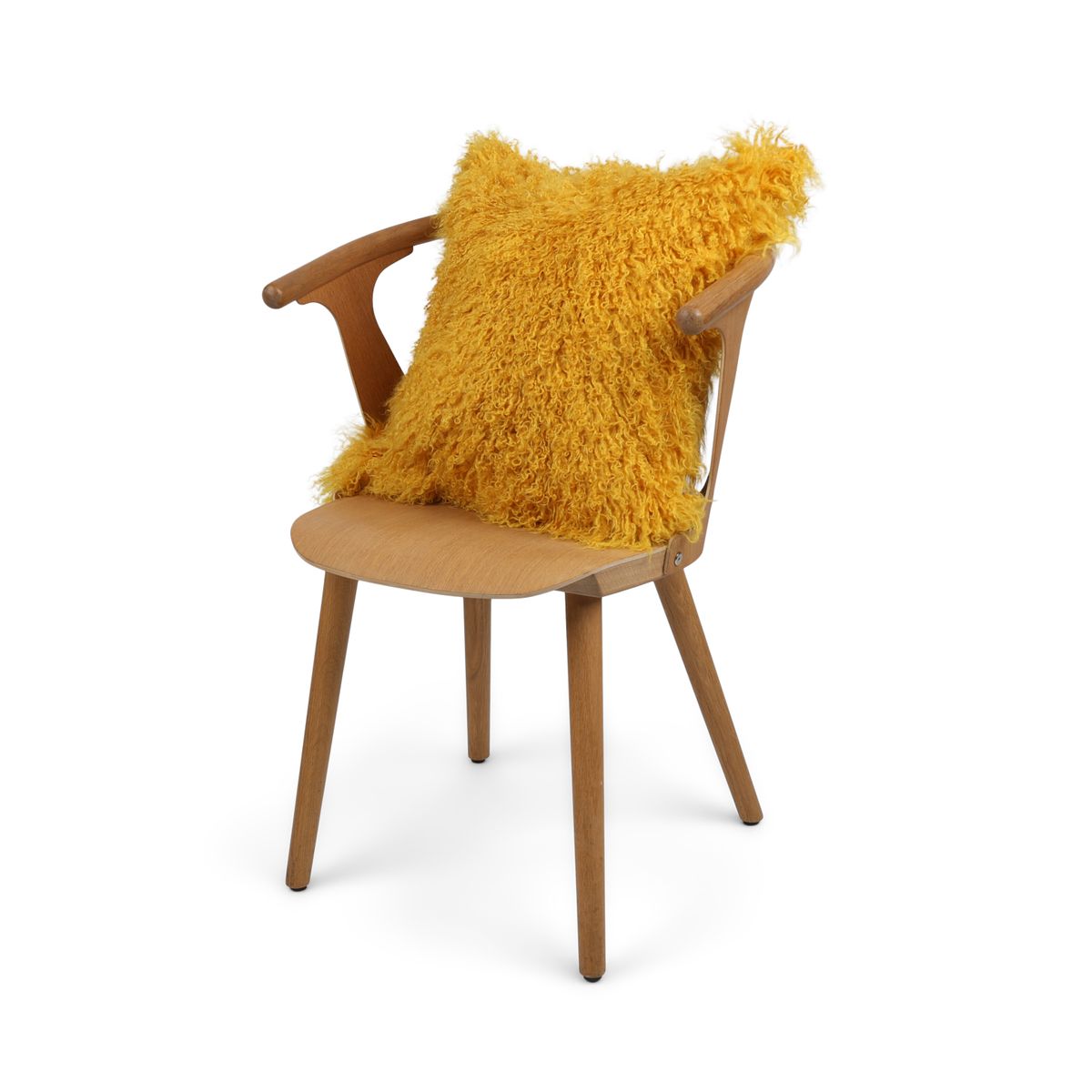 Coussin en peau de mouton tibétain | 50x50 cm Jaune Moutarde